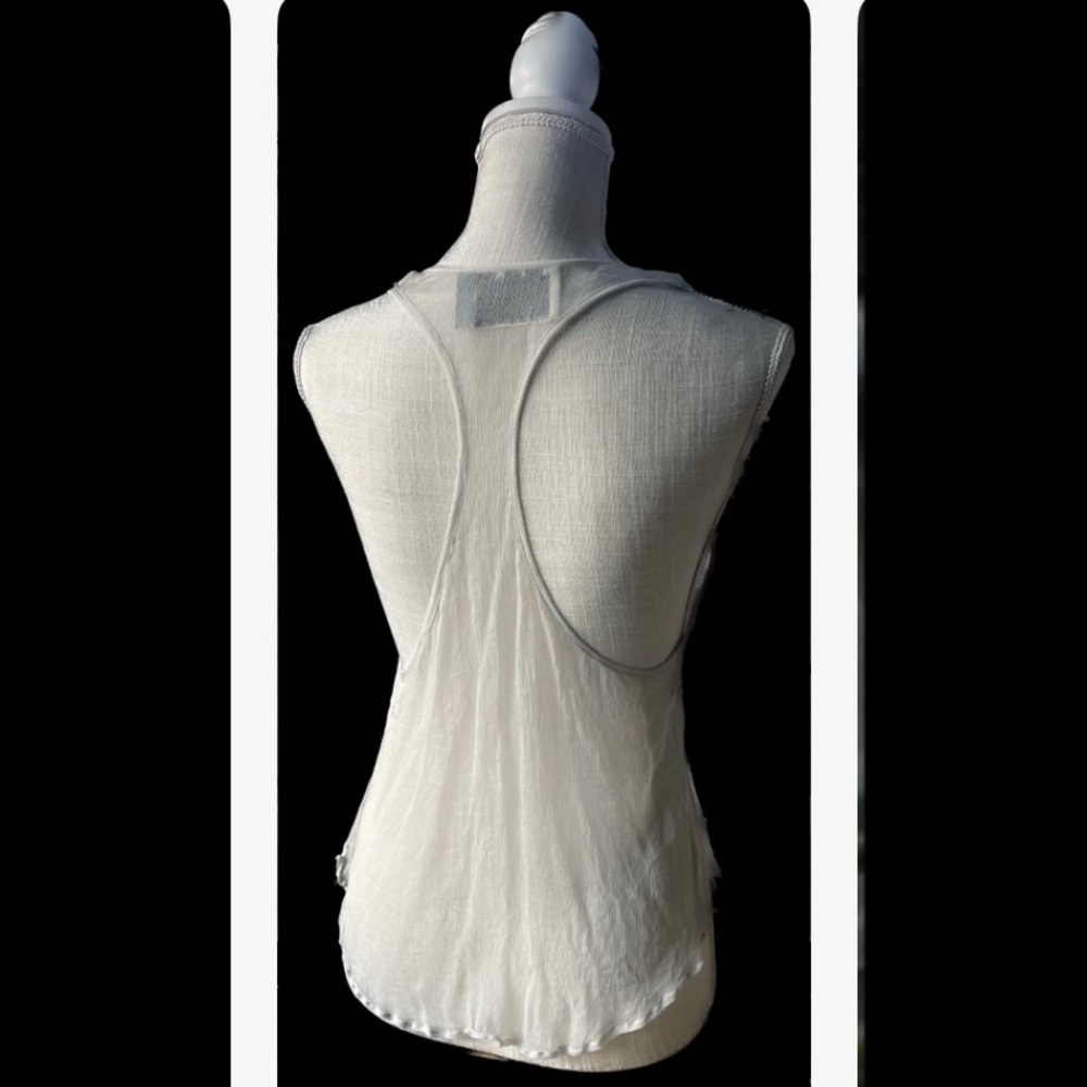 MIKE GONZALEZ | XS / S | Sheer Grey Plunge Neck Ruffle Flounce Gauze Tank Top